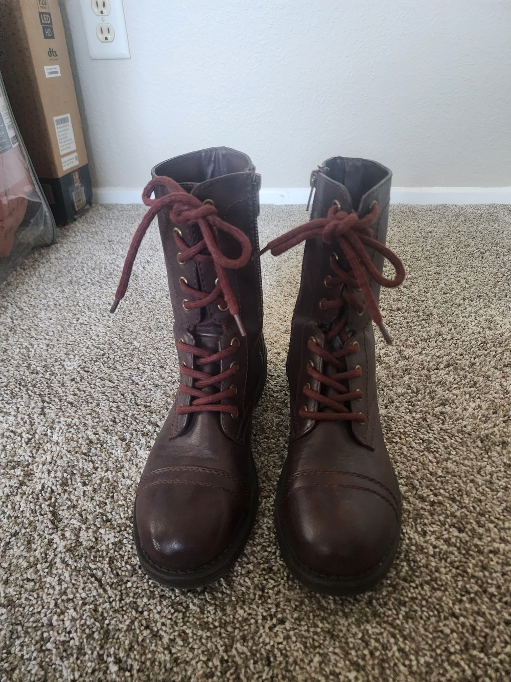 Brash Burgundy Lace-Up Combat Boots Side Zip